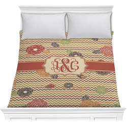 Chevron & Fall Flowers Comforter - Full / Queen (Personalized)