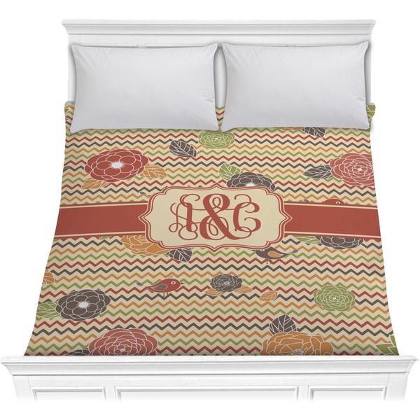 Custom Chevron & Fall Flowers Comforter - Full / Queen (Personalized)