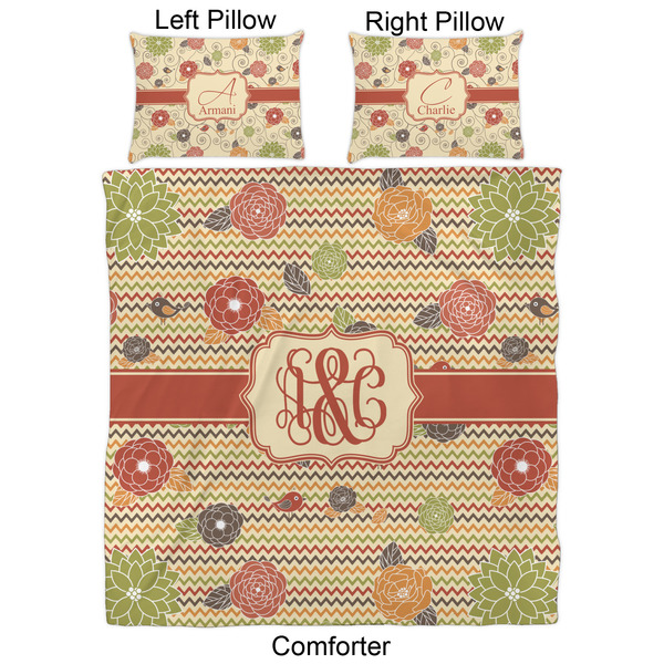 Chevron & Fall Flowers Comforter Set - Queen - Approval