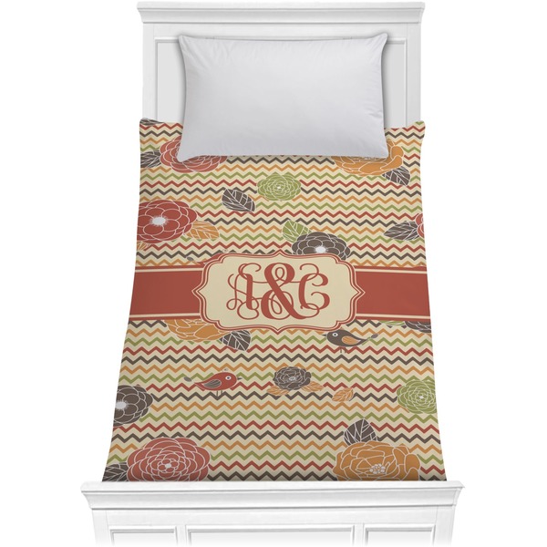 Custom Chevron & Fall Flowers Comforter - Twin (Personalized)