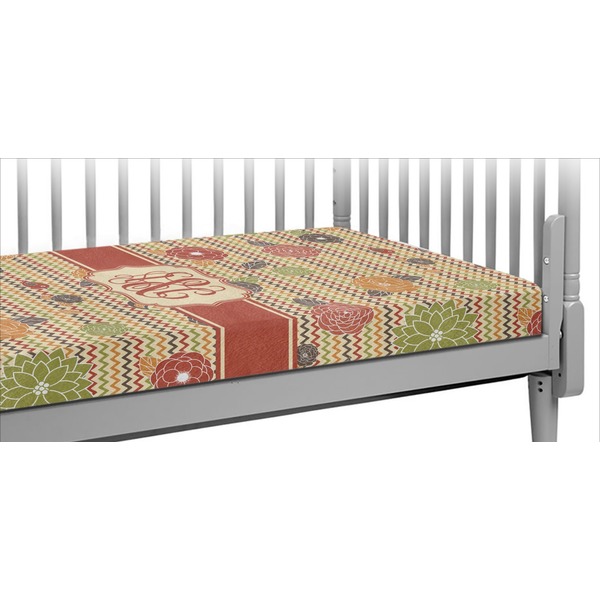 Custom Chevron & Fall Flowers Crib Fitted Sheet (Personalized)