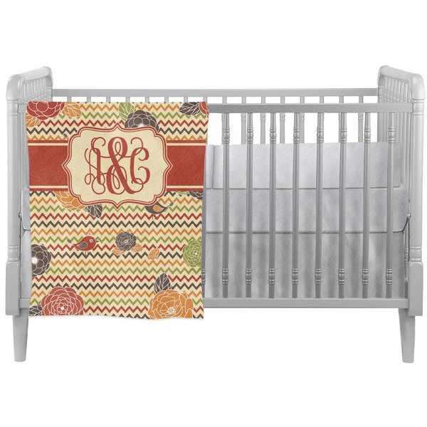 Custom Chevron & Fall Flowers Crib Comforter / Quilt (Personalized)
