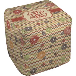 Chevron & Fall Flowers Cube Pouf Ottoman - 13" (Personalized)