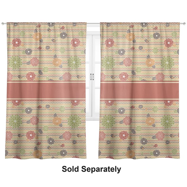 Custom Chevron & Fall Flowers Curtain Panel - Custom Size