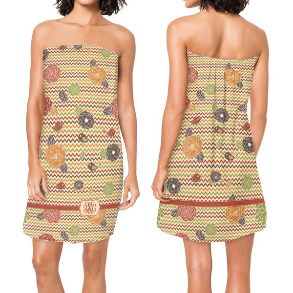 Chevron & Fall Flowers Custom Bath Wrap - Front & Back View