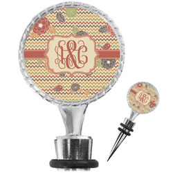 Chevron & Fall Flowers Wine Bottle Stopper (Personalized)