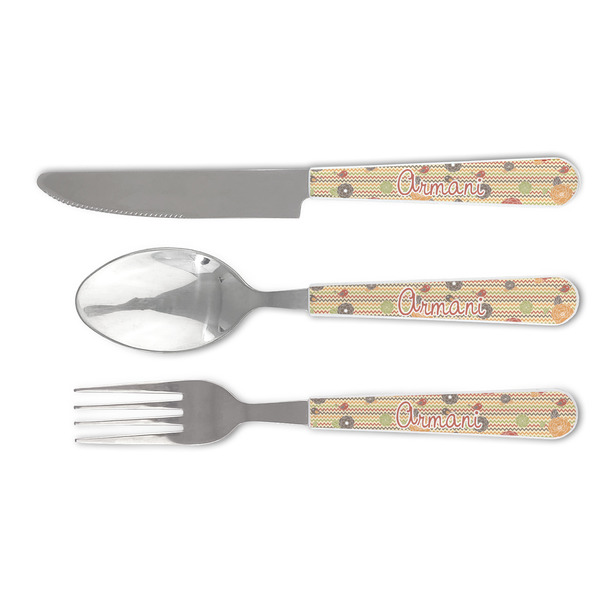 Custom Chevron & Fall Flowers Cutlery Set (Personalized)