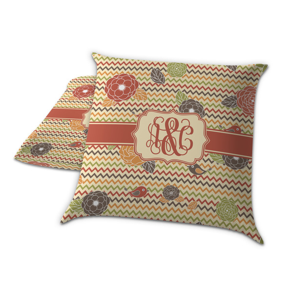 Chevron & Fall Flowers Decorative Pillow Case - TWO
