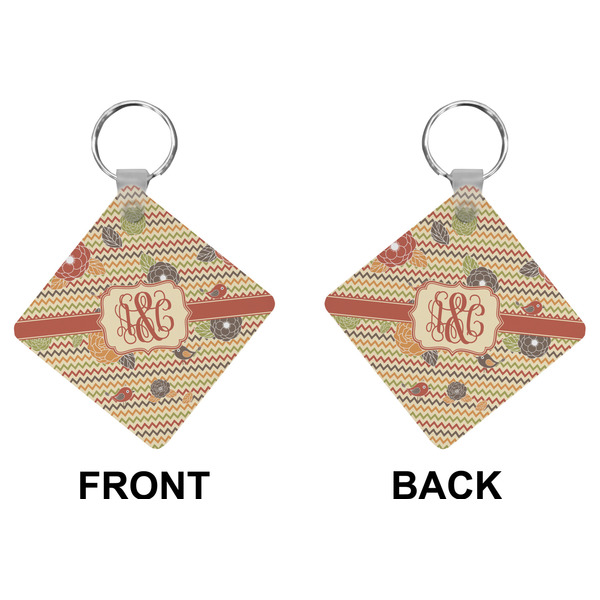 Chevron & Fall Flowers Diamond Keychain (Front + Back)
