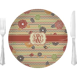 Chevron & Fall Flowers Glass Lunch / Dinner Plate 10" (Personalized)