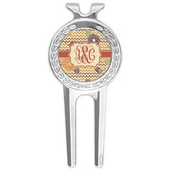 Chevron & Fall Flowers Golf Divot Tool & Ball Marker (Personalized)