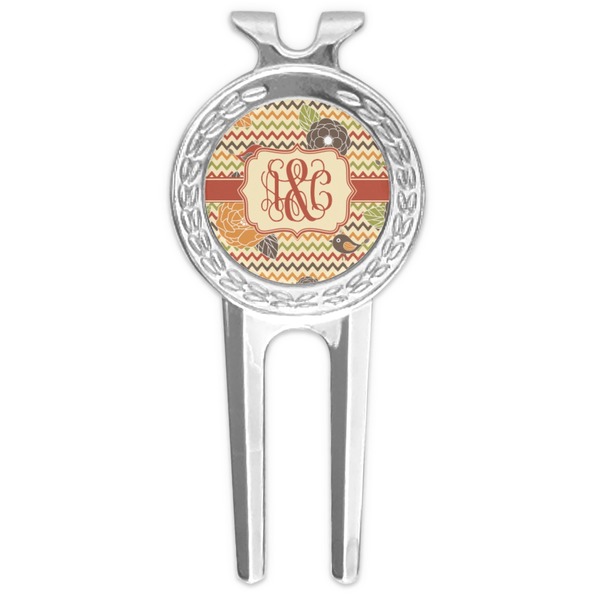Custom Chevron & Fall Flowers Golf Divot Tool & Ball Marker (Personalized)
