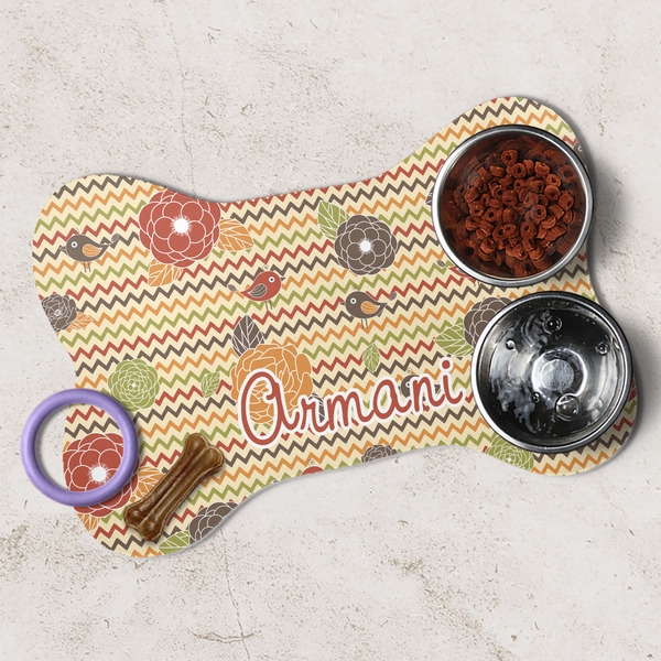 Chevron & Fall Flowers Dog Bone Shaped Mat Lifestyle