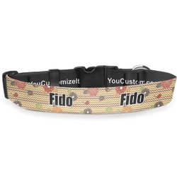 Chevron & Fall Flowers Deluxe Dog Collar - Double Extra Large (20.5" to 35") (Personalized)