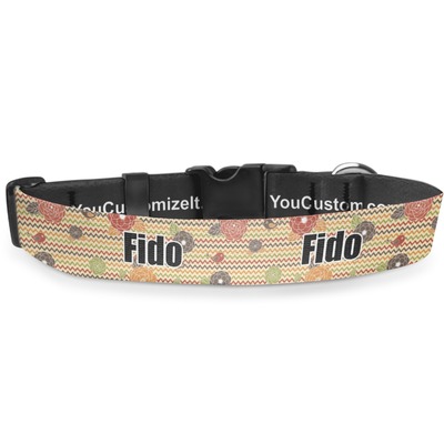 Chevron & Fall Flowers Deluxe Dog Collar (Personalized)