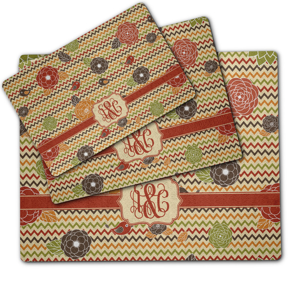 Chevron & Fall Flowers Dog Food Mat - MAIN (sm, med, lrg)