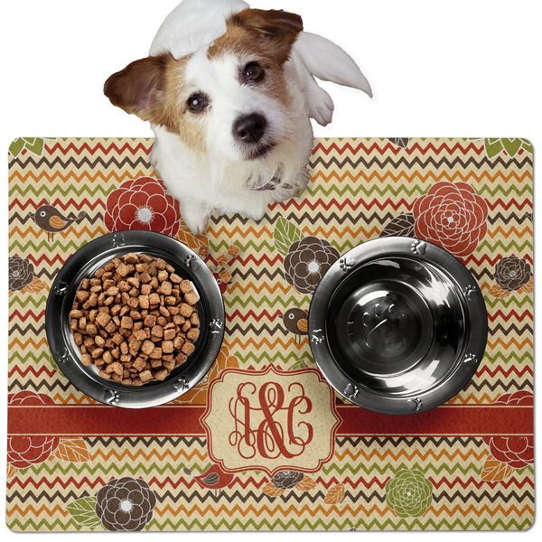 Chevron & Fall Flowers Dog Food Mat - Medium LIFESTYLE