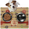 Chevron & Fall Flowers Dog Food Mat - Medium w/ Couple's Names
