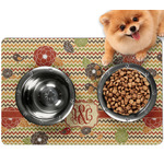 Chevron & Fall Flowers Dog Food Mat - Small w/ Couple's Names