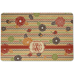 Chevron & Fall Flowers Dog Food Mat w/ Couple's Names