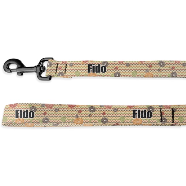 Custom Chevron & Fall Flowers Deluxe Dog Leash - 4 ft (Personalized)