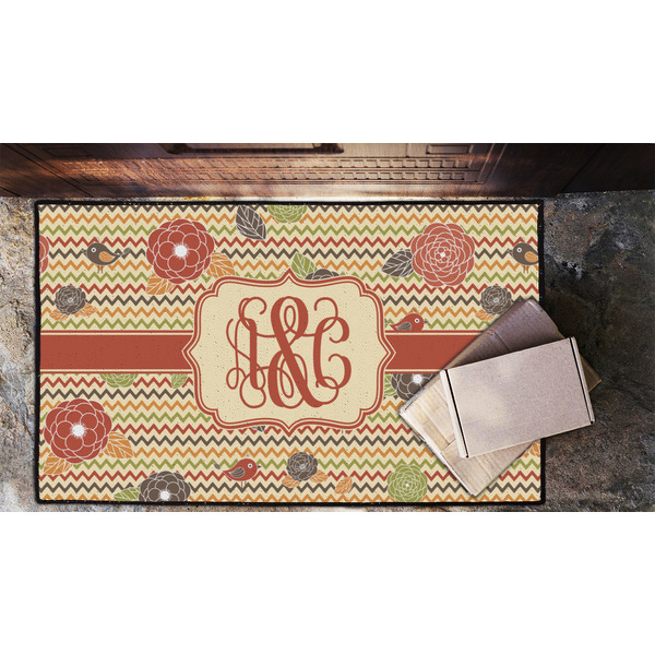 Chevron & Fall Flowers Door Mat - LIFESTYLE (Lrg)