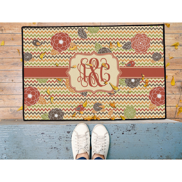 Chevron & Fall Flowers Door Mat - LIFESTYLE (Med)