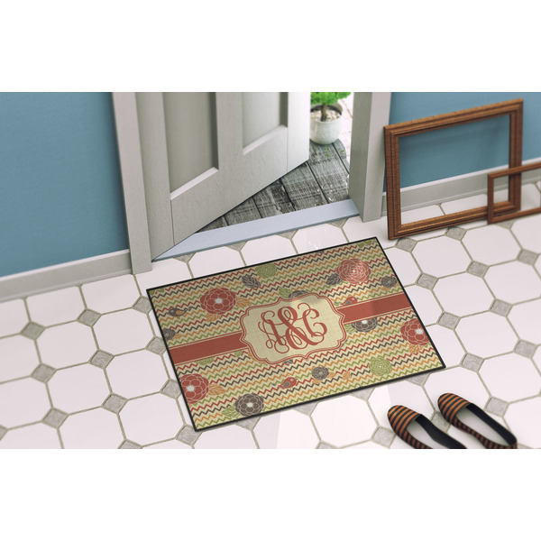 Chevron & Fall Flowers Door Mat Lifestyle