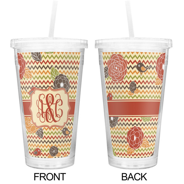 Chevron & Fall Flowers Double Wall Tumbler with Straw - Approval