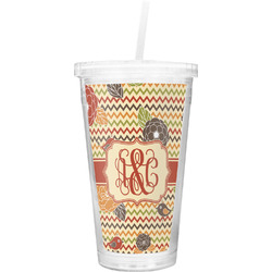 Chevron & Fall Flowers Double Wall Tumbler with Straw (Personalized)