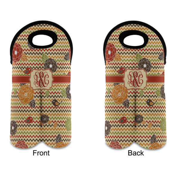 Chevron & Fall Flowers Double Wine Tote - APPROVAL (new)