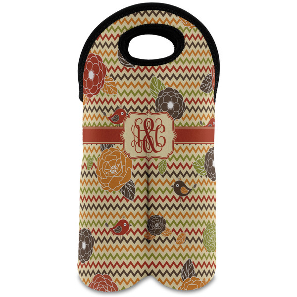 Custom Chevron & Fall Flowers Wine Tote Bag (2 Bottles) (Personalized)