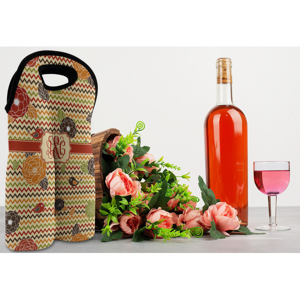 Chevron & Fall Flowers Double Wine Tote - LIFESTYLE (new)