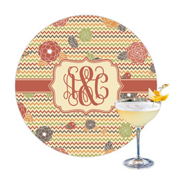 Chevron & Fall Flowers Printed Drink Topper - 3.25" (Personalized)