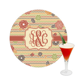 Chevron & Fall Flowers Printed Drink Topper -  2.5" (Personalized)