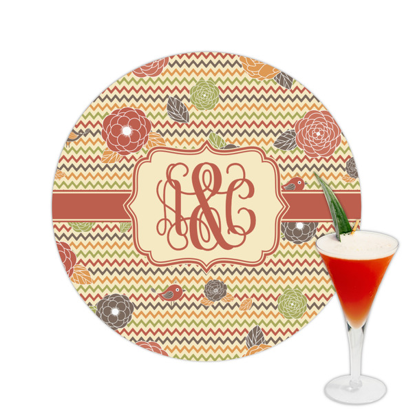 Custom Chevron & Fall Flowers Printed Drink Topper -  2.5" (Personalized)