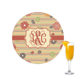 Chevron & Fall Flowers Printed Drink Topper - 2.15" (Personalized)