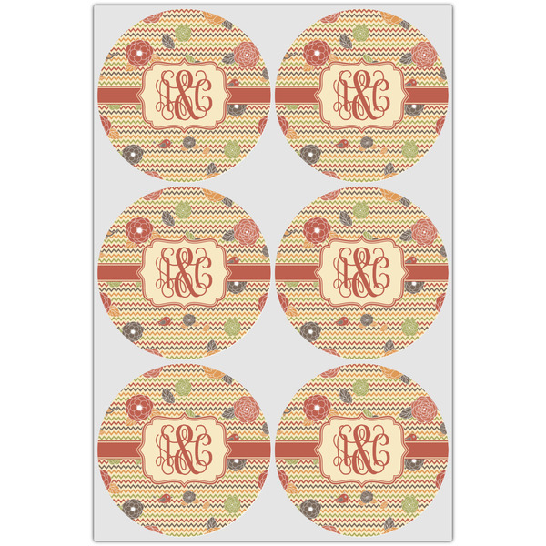 Chevron & Fall Flowers Drink Topper - XLarge - Set of 6