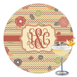 Chevron & Fall Flowers Printed Drink Topper - 3.5" (Personalized)