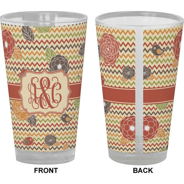 Chevron & Fall Flowers Pint Glass - Full Color - Front & Back Views
