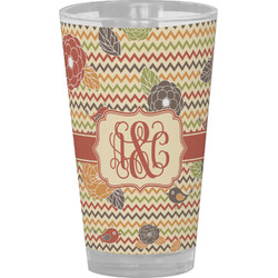 Chevron & Fall Flowers Pint Glass - Full Color (Personalized)