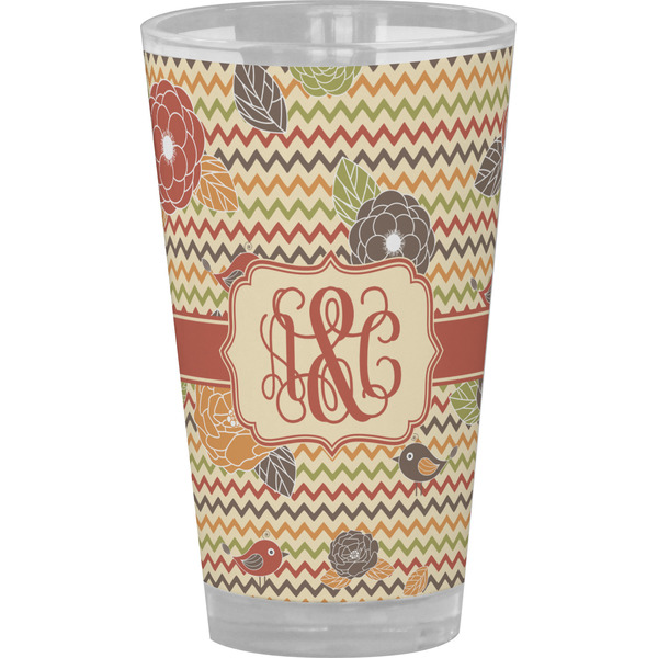 Custom Chevron & Fall Flowers Pint Glass - Full Color (Personalized)