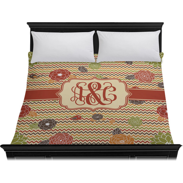 Chevron & Fall Flowers Duvet Cover - King - On Bed - No Prop