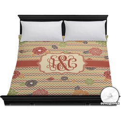 Chevron & Fall Flowers Duvet Cover - King (Personalized)