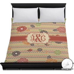 Chevron & Fall Flowers Duvet Cover - Full / Queen (Personalized)