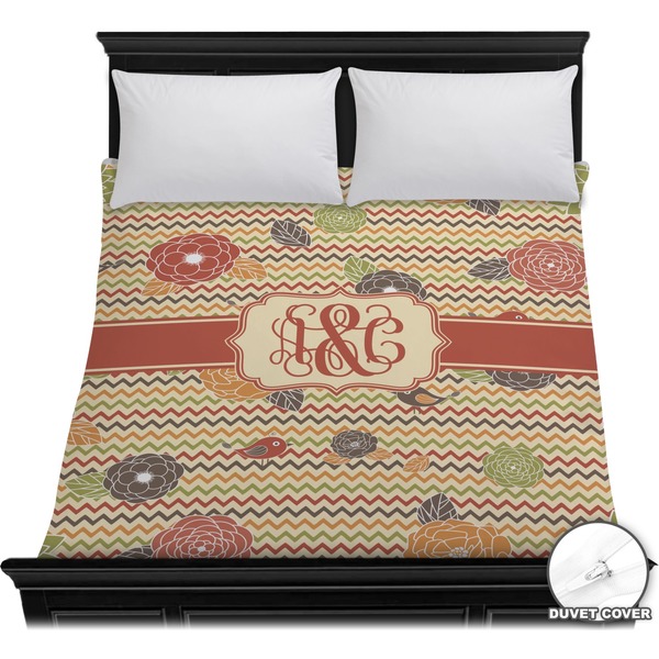 Custom Chevron & Fall Flowers Duvet Cover - Full / Queen (Personalized)