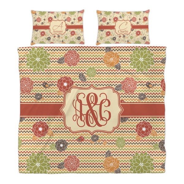 Chevron & Fall Flowers Duvet Cover Set - King - Alt Approval