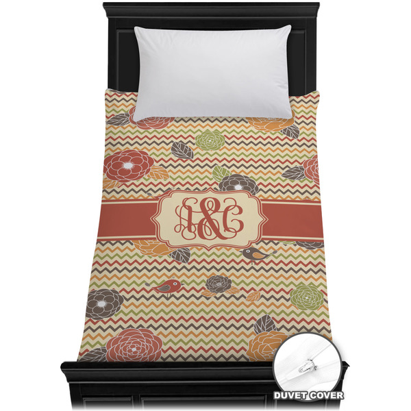Custom Chevron & Fall Flowers Duvet Cover - Twin XL (Personalized)