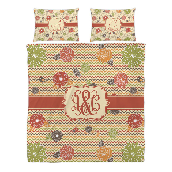 Chevron & Fall Flowers Duvet cover Set - Queen - Alt Approval