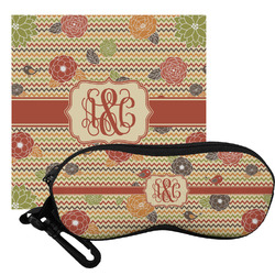 Chevron & Fall Flowers Eyeglass Case & Cloth (Personalized)